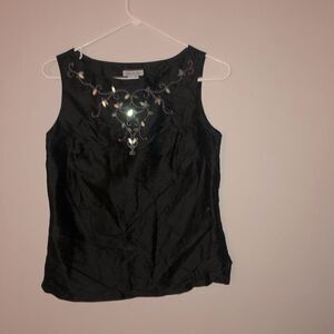 Mac & Jac shirt 100% silk black blouse with beautiful beading